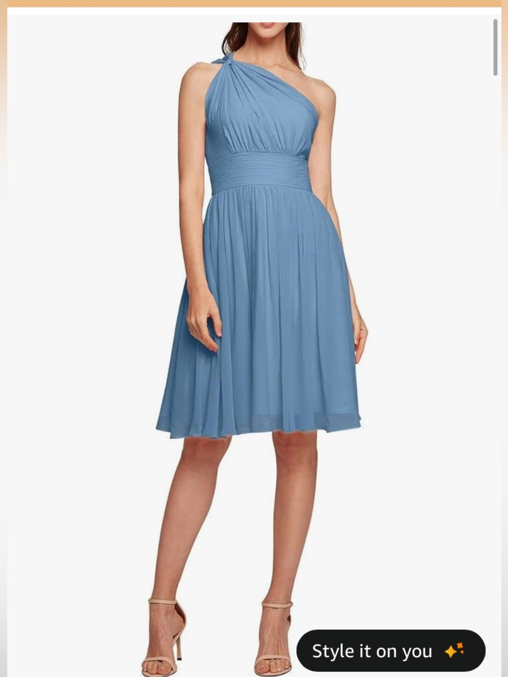 One-Shoulder Blue Pleated Midi Dress